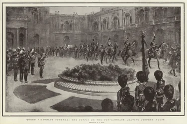 Funérailles de la reine Victoria, le cercueil sur le chariot à canon quittant Osborne House